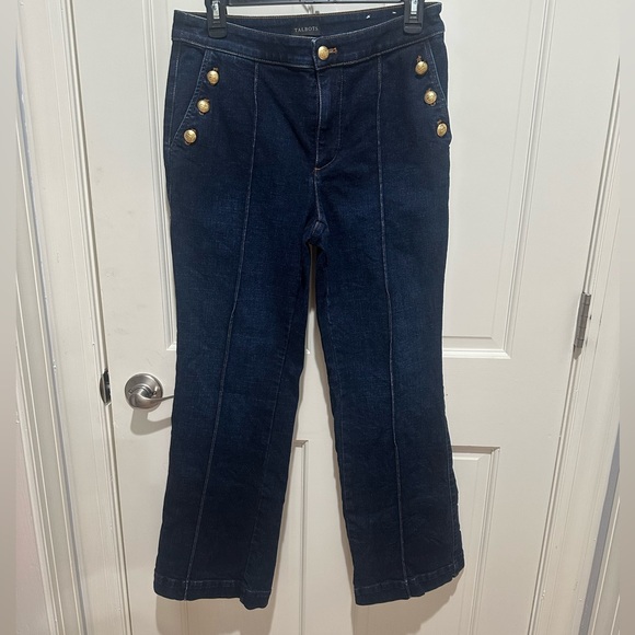 Talbots Denim - Talbots Dark Wash Flare Jeans With Gold Buttons, Size 6P
